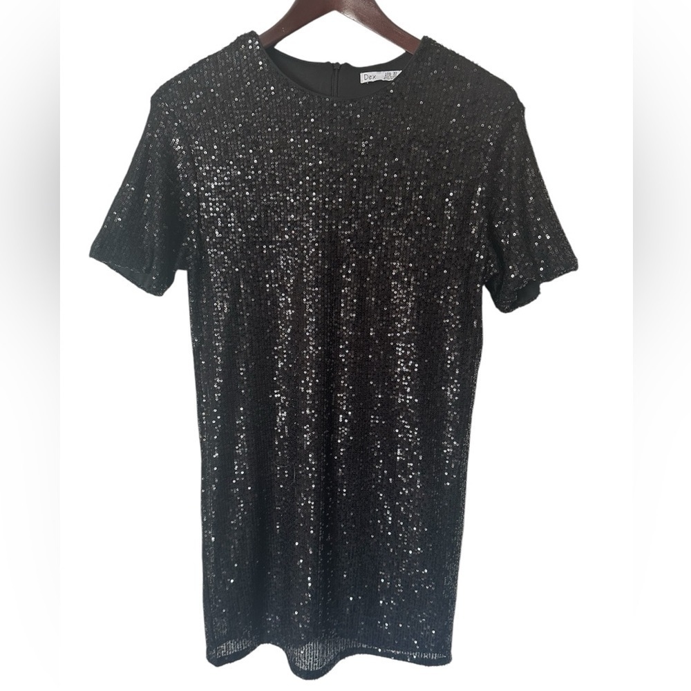 Dex women's black sequins party dress size XS - S short sleeves, relaxed fit